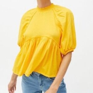 Urban Outfitters Yellow Gold Candace Babydoll Top Large Cotton Keyhole‎ Opening